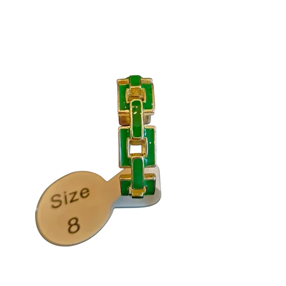 NWT - Green Enamel and Gold Chain Link Ring - Size 8 - Picture 6 of 9